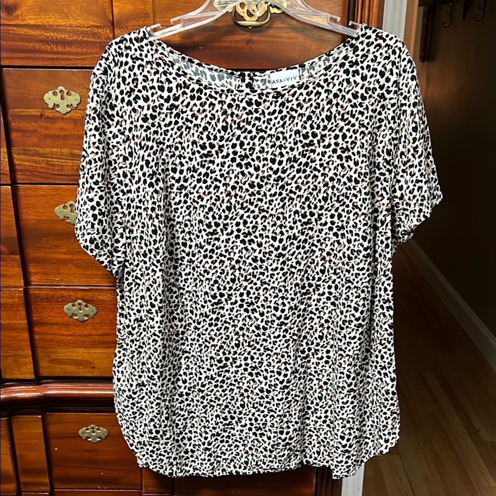 Ava & Viv Black and White Animal Print Blouse